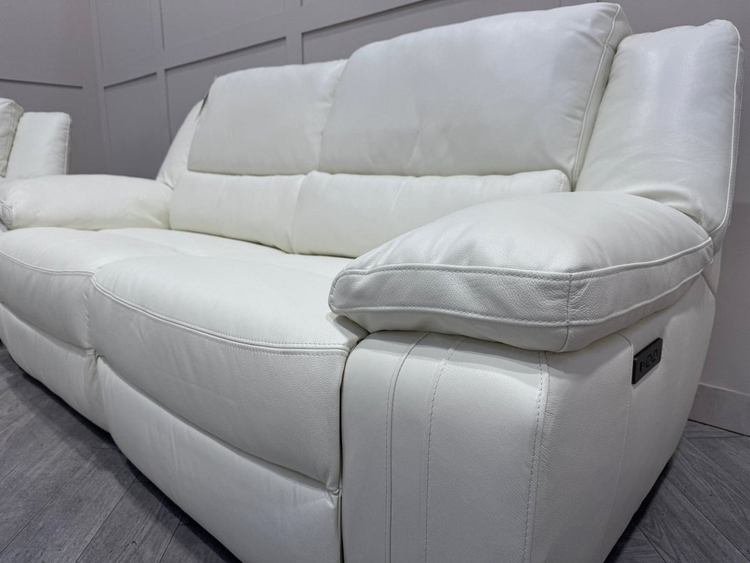 Living Fallon Leather 3 + 1 Seater Power Reclining Sofas, White