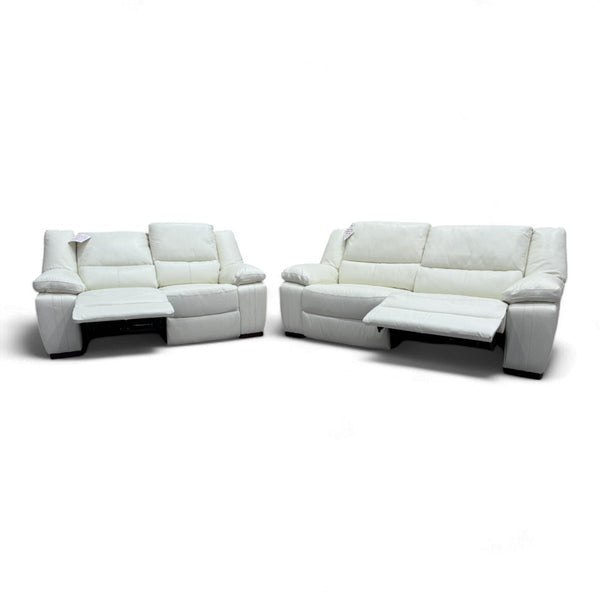 Living Fallon Leather 3 + 2 Seater Power Reclining Sofas, White