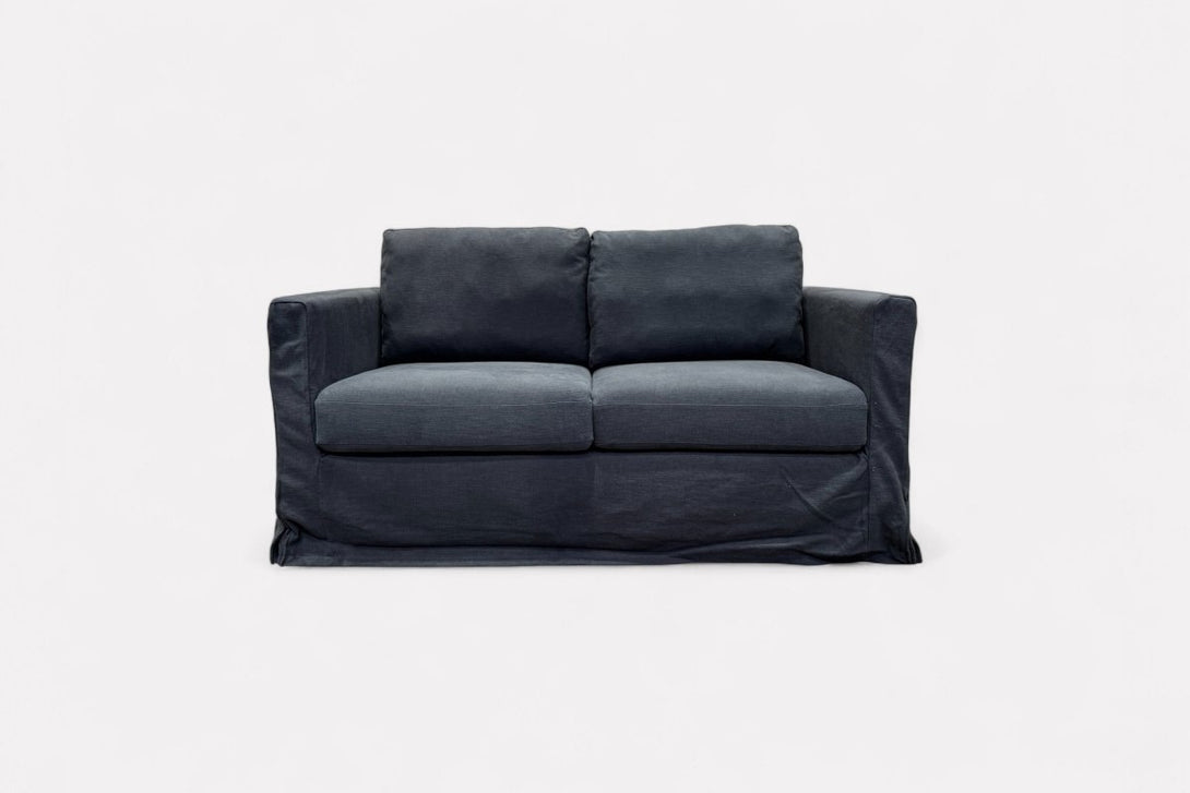 Loose Cover Medium 2 Seater Sofa, Cotton Linen Navy