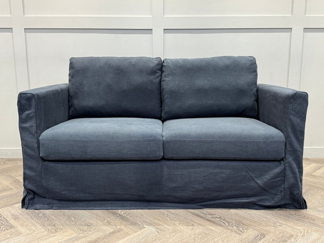 Loose Cover Medium 2 Seater Sofa, Cotton Linen Navy