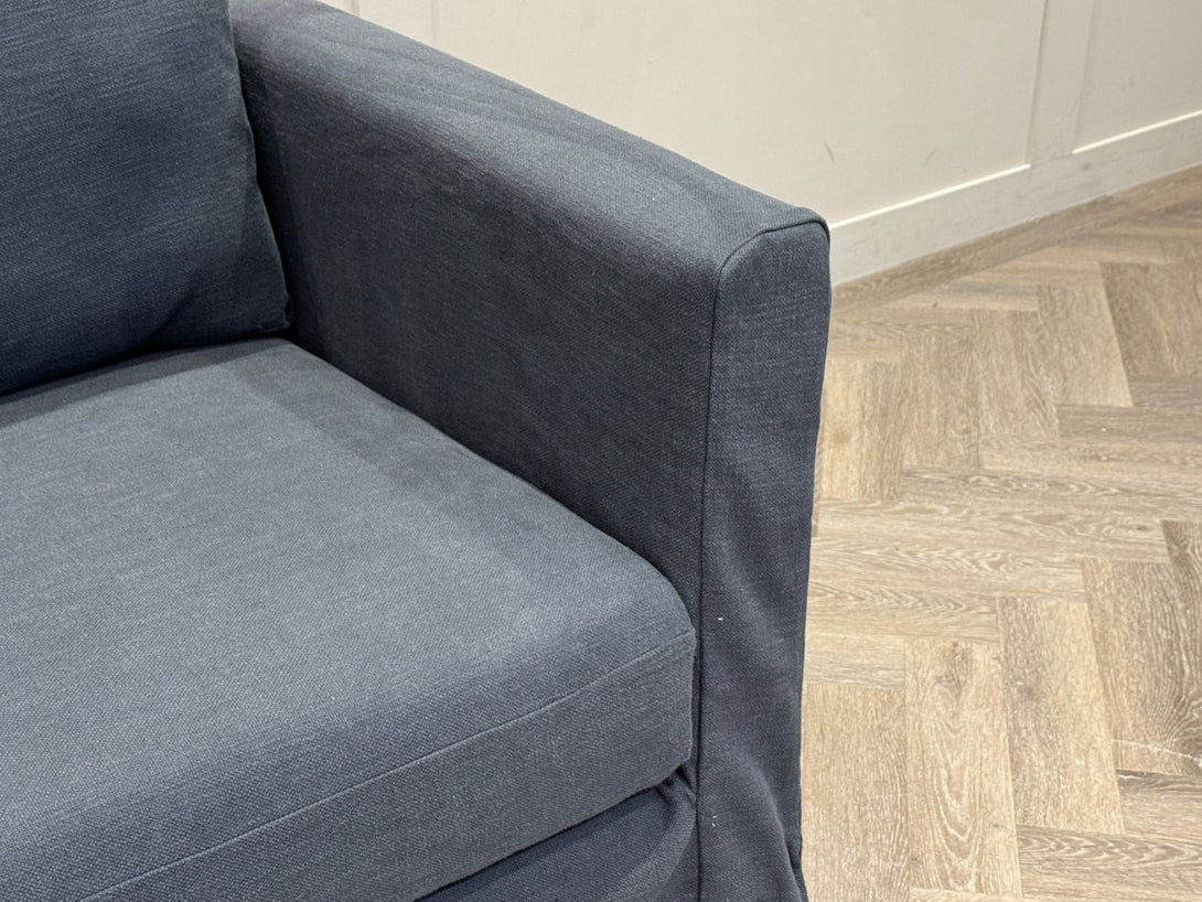 Loose Cover Medium 2 Seater Sofa, Cotton Linen Navy