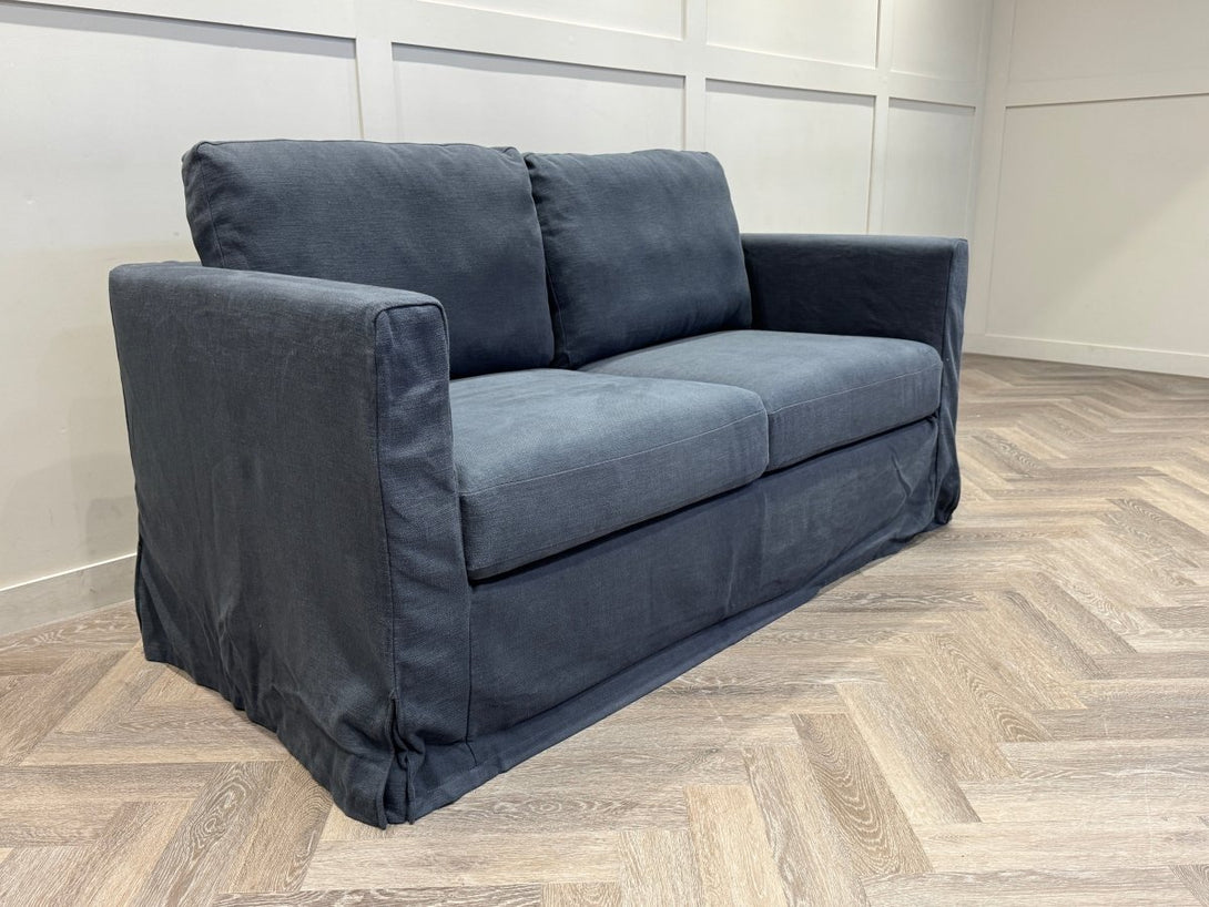 Loose Cover Medium 2 Seater Sofa, Cotton Linen Navy