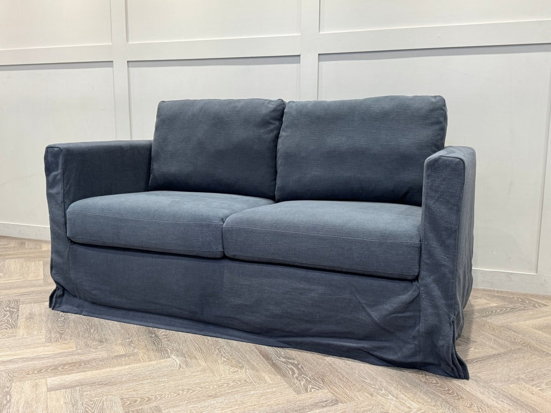 Loose Cover Medium 2 Seater Sofa, Cotton Linen Navy