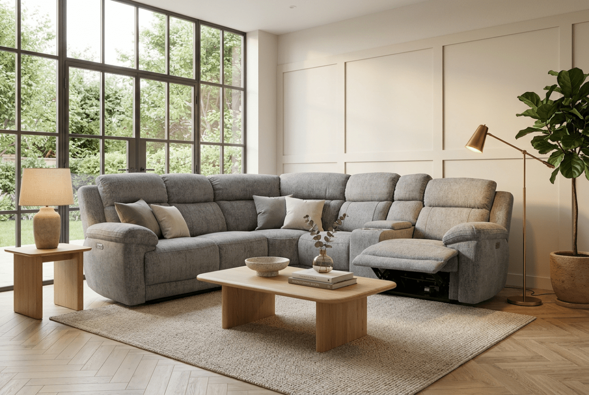 Lucius Power Reclining Modular Corner Sofa, Vespa Grey
