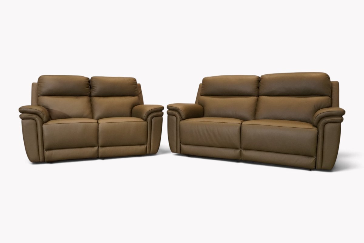 Maer 3 + 2 Seater Leather Power Recliner Sofa, Macadamia Olive Green