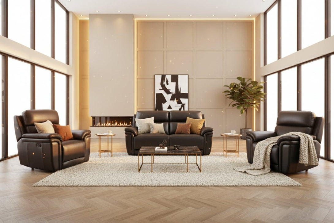 Maer 3+1+1 Seater Reclining Sofa Set, Black Leather