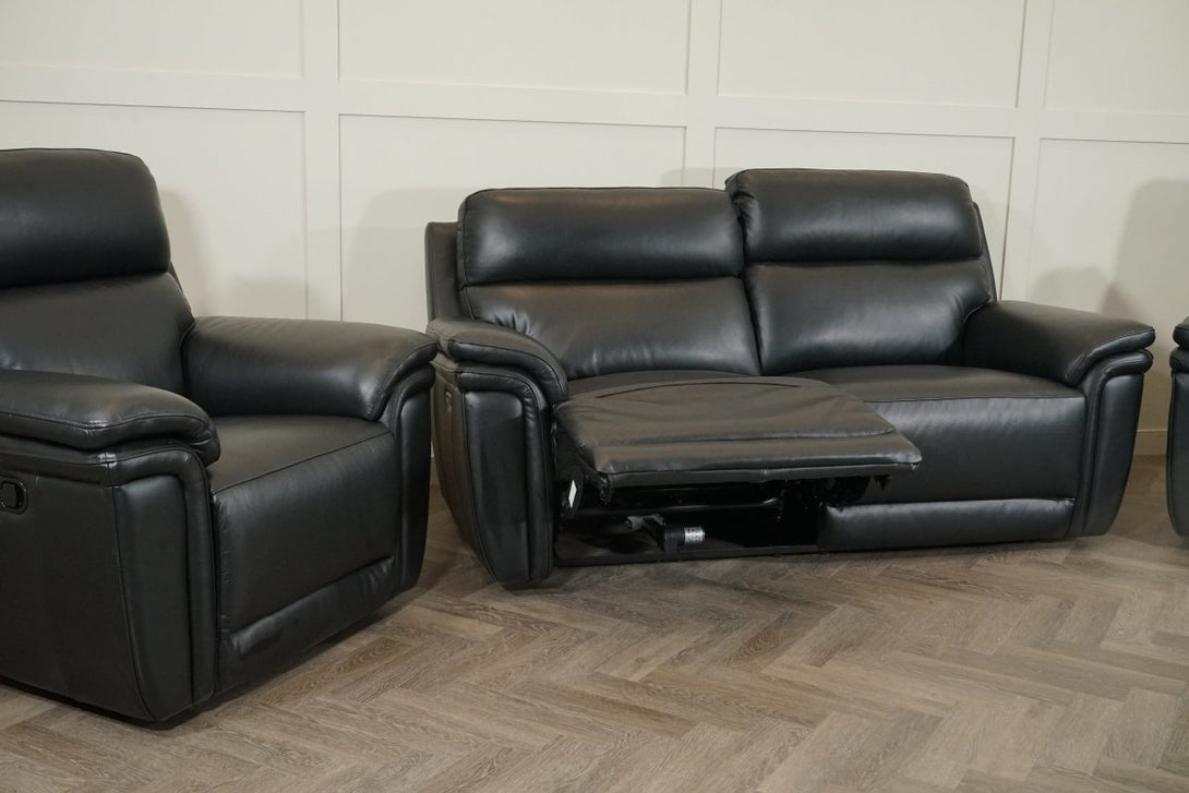Maer 3+1+1 Seater Reclining Sofa Set, Black Leather