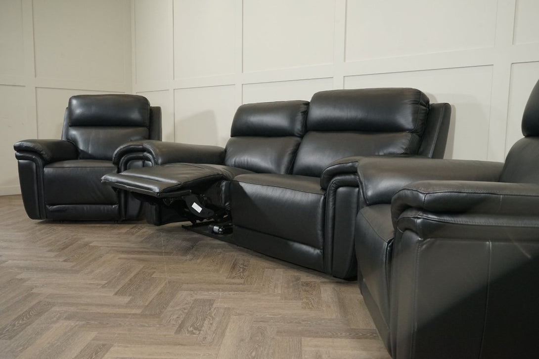 Maer 3+1+1 Seater Reclining Sofa Set, Black Leather