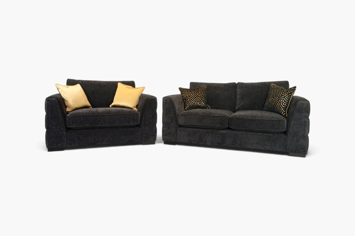 Magnifico 2 Seater Sofa & Snuggle Chair, Black / Gold Mix Chenille
