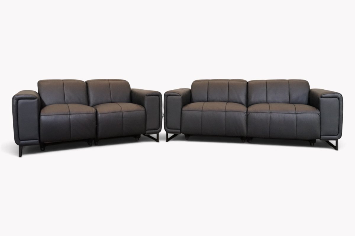 Marella 3 & 2 Seater Power Reclining Sofa Set, Black Leather