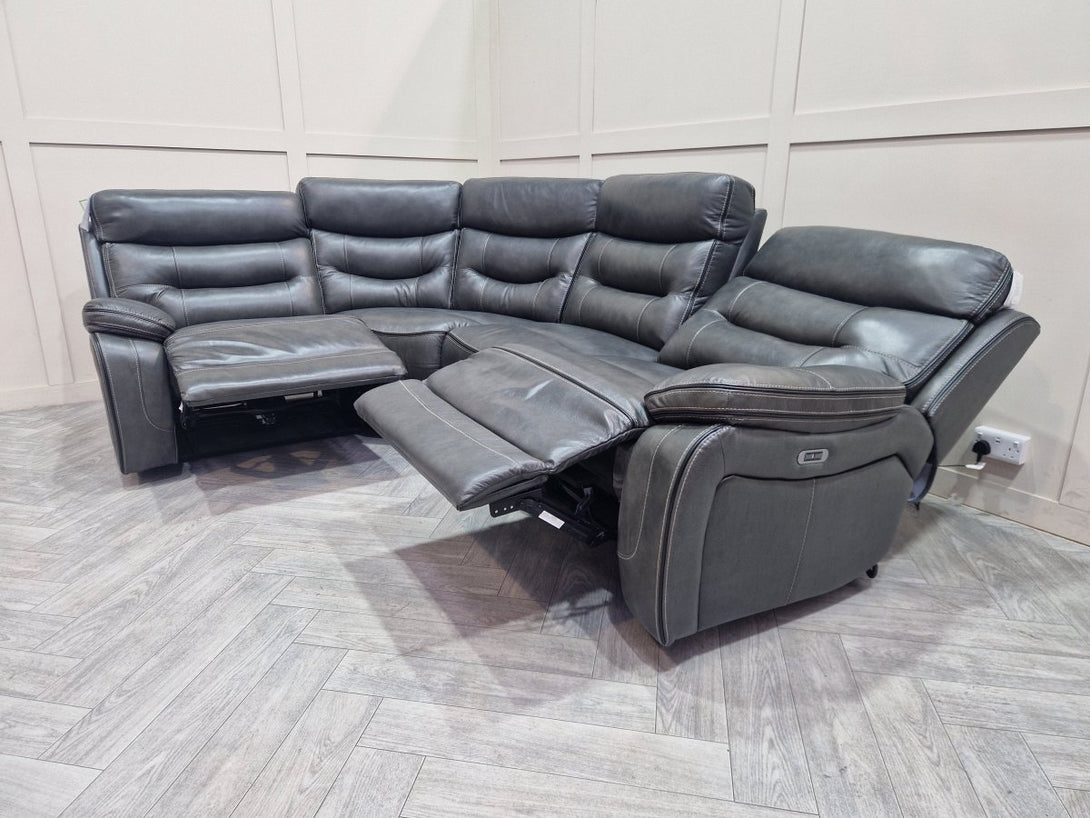 McKinley Large Electric Reclining Corner, Grey Leather