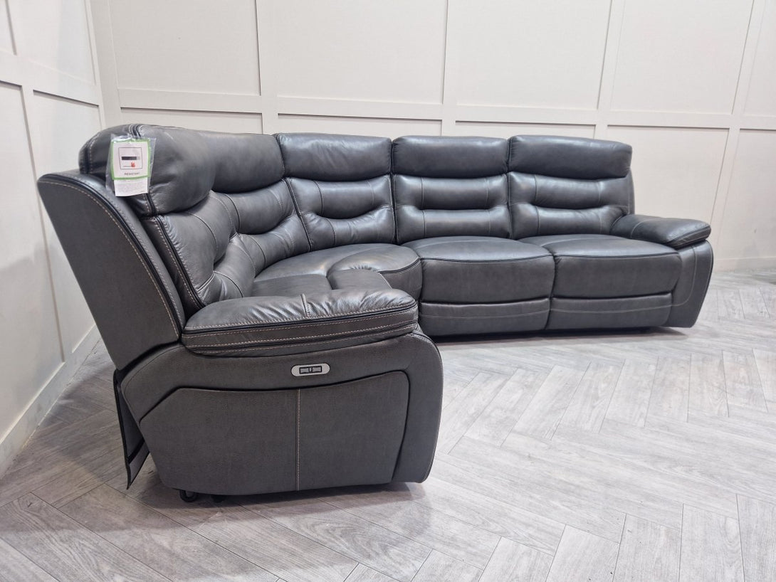 McKinley Large Electric Reclining Corner, Grey Leather