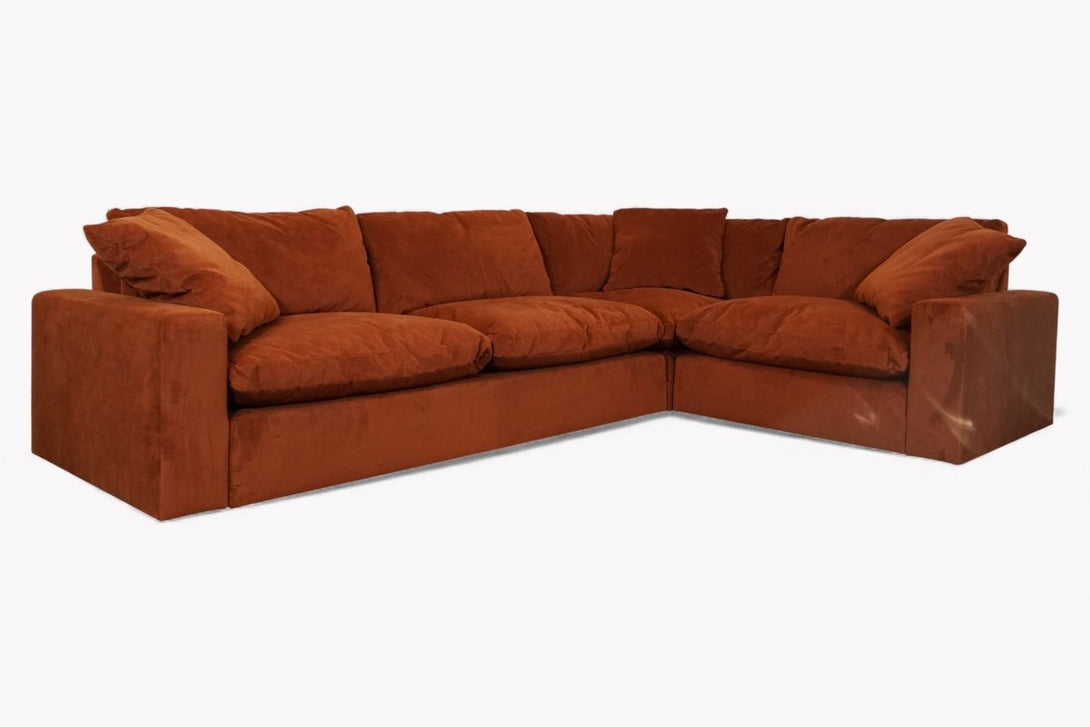 Mellow RHF Corner Sofa, Plush Velvet Auburn