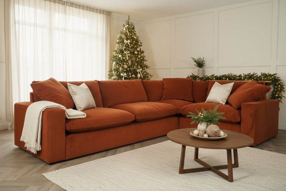 Mellow RHF Corner Sofa, Plush Velvet Auburn