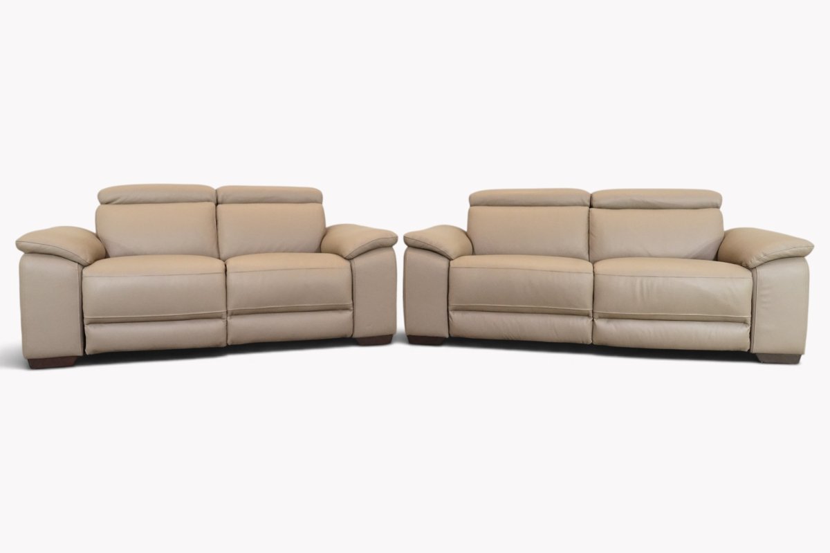Mesola 3 + 2 Seater Leather Power Recliner Sofa, Macadamia Light Brown