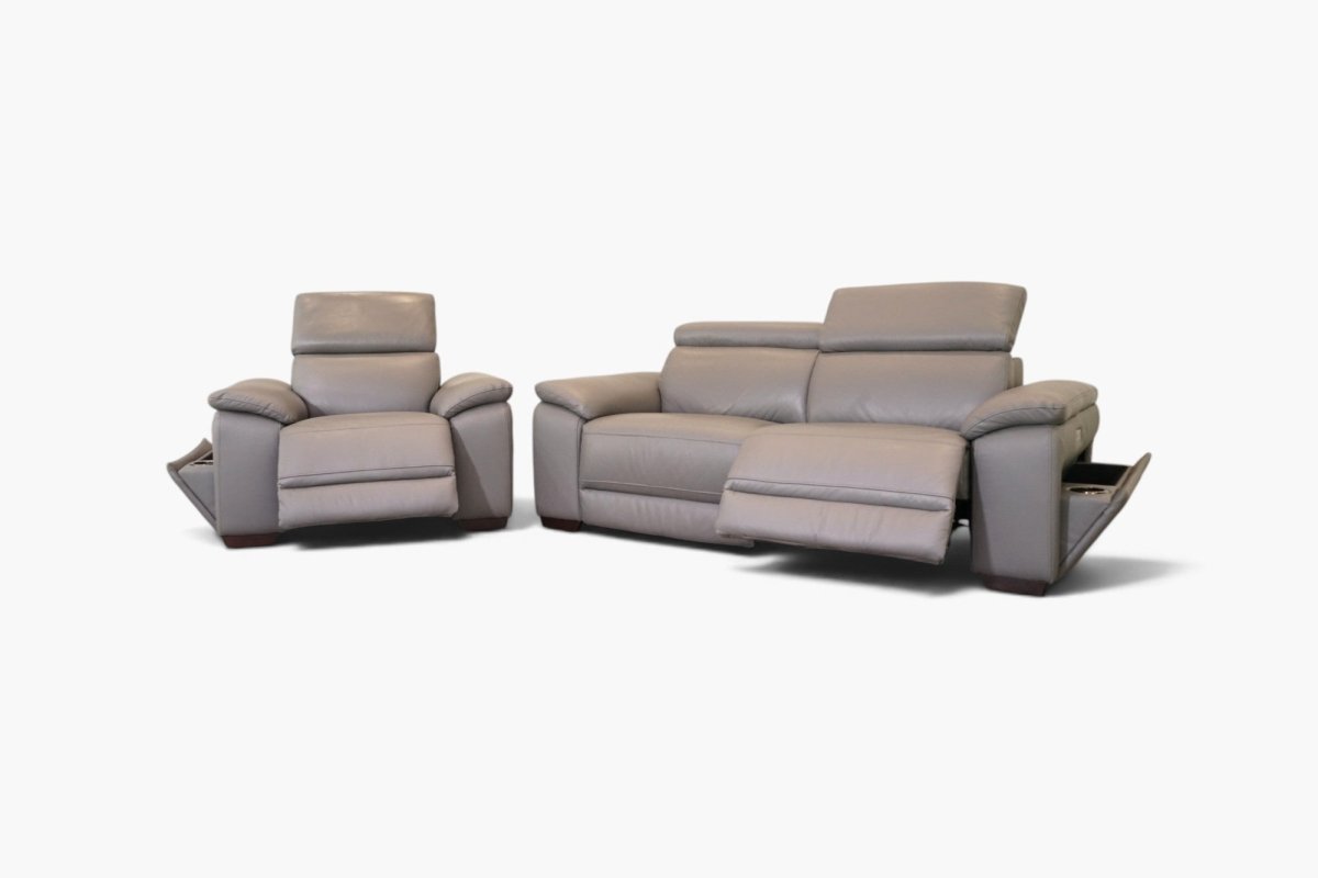Mesola 3 Seater Sofa & Armchair Power Reclining, Grey Leather