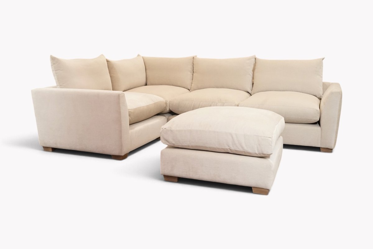 Metro Fabric LHF Corner Sofa & Large Ottoman, Dusk Chenille Ecru