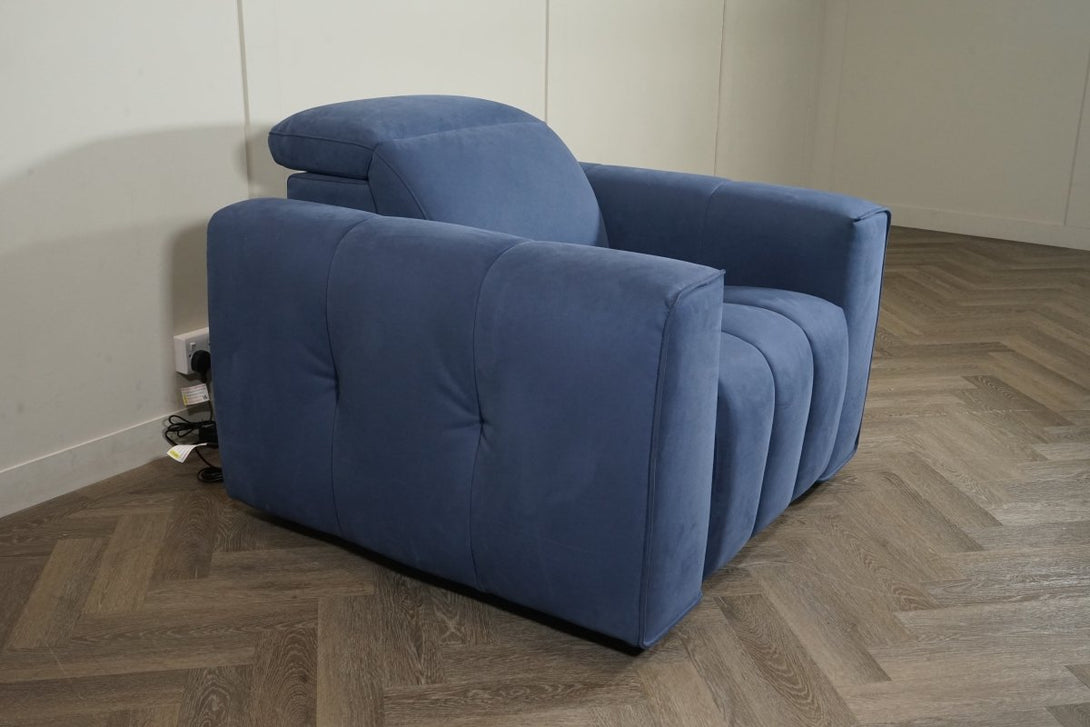 Monument Leather Recliner Armchair, Power Foot / Tilt Headrests, Nubuck Blue