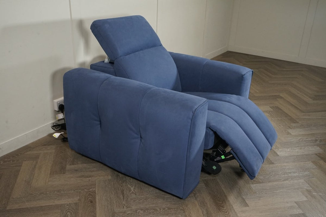 Monument Leather Recliner Armchair, Power Foot / Tilt Headrests, Nubuck Blue