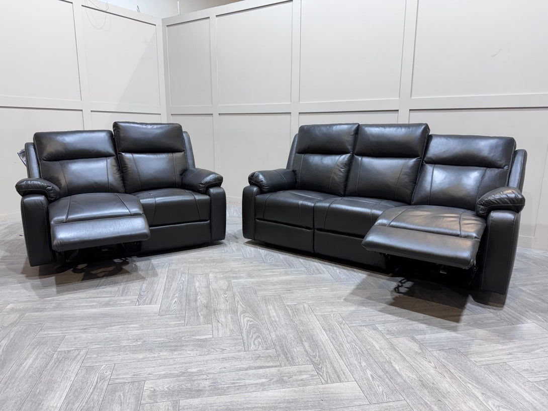 Moreno 3 + 2 Seater Leather Power Reclining Sofa, Charcoal