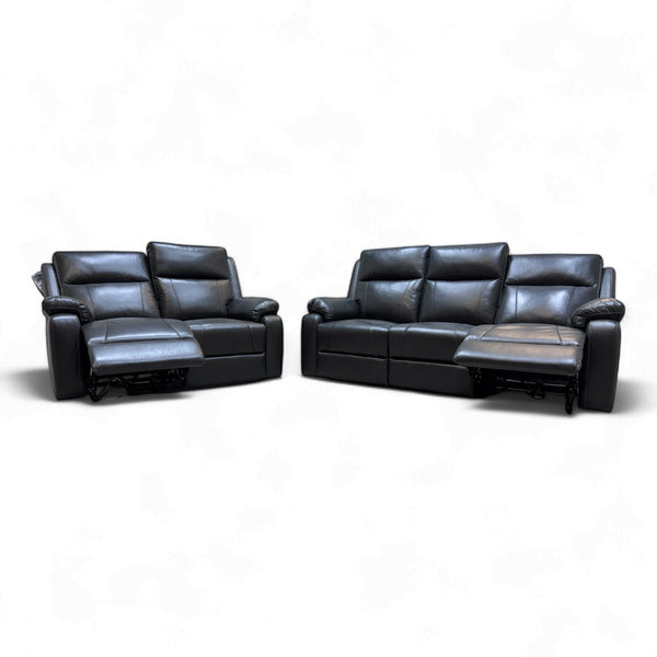 Moreno 3 + 2 Seater Leather Power Reclining Sofa, Charcoal