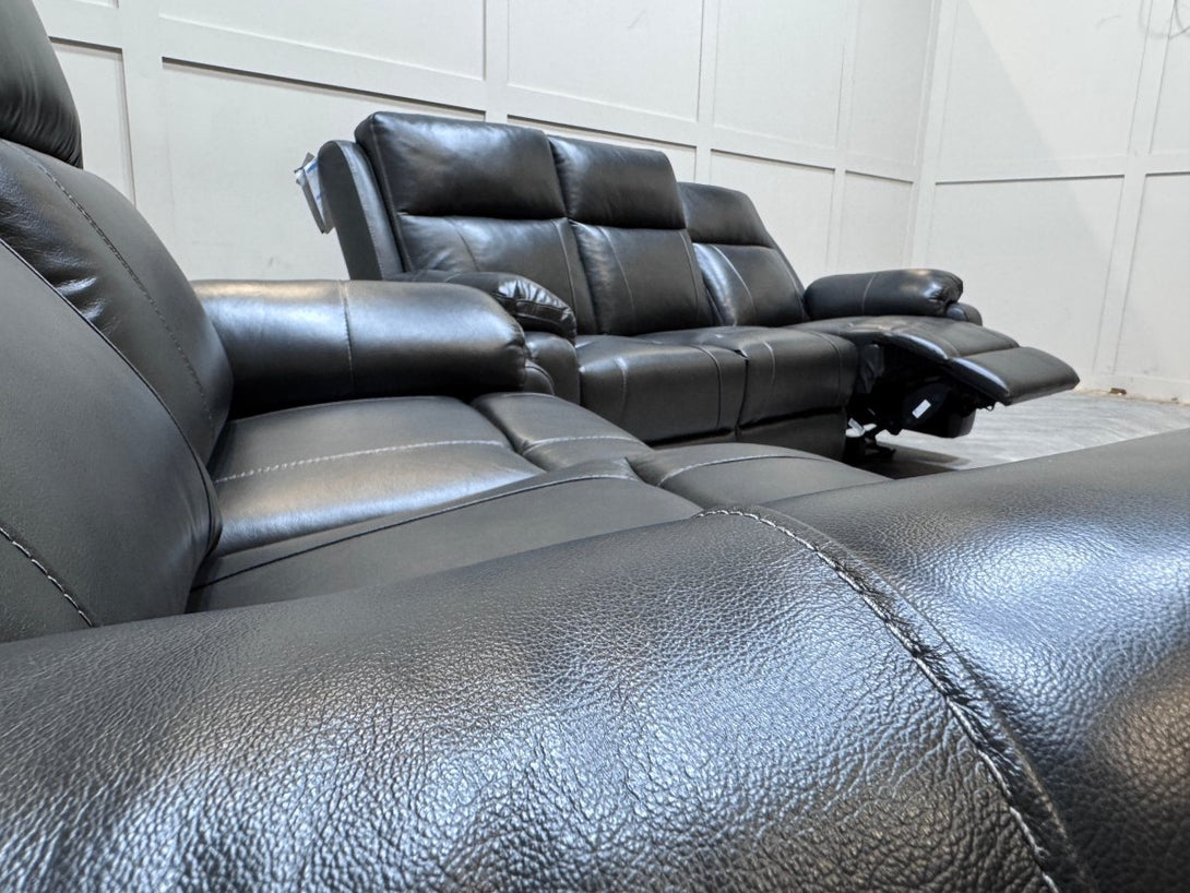 Moreno 3 + 2 Seater Leather Power Reclining Sofa, Charcoal