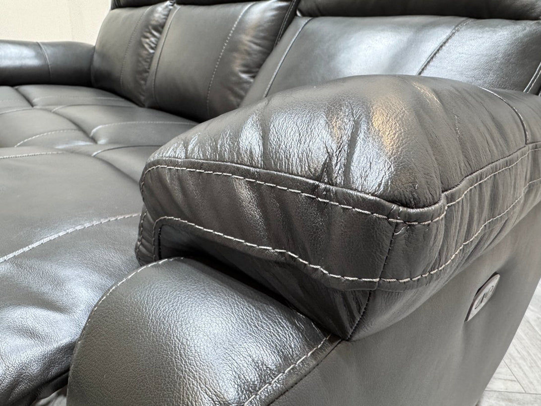 Moreno 3 + 2 Seater Leather Power Reclining Sofa, Charcoal