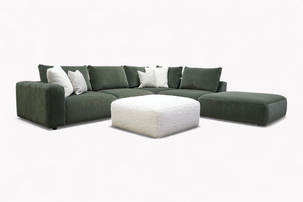 Mova Left Hand Facing Arm 5 Piece Open End Corner Sofa, Dark Green