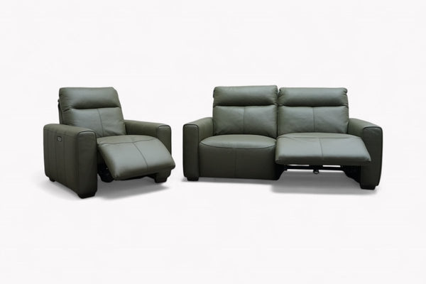 Naples Power Reclining 3 + 1 Seater Leather Sofa Set, Olive Green