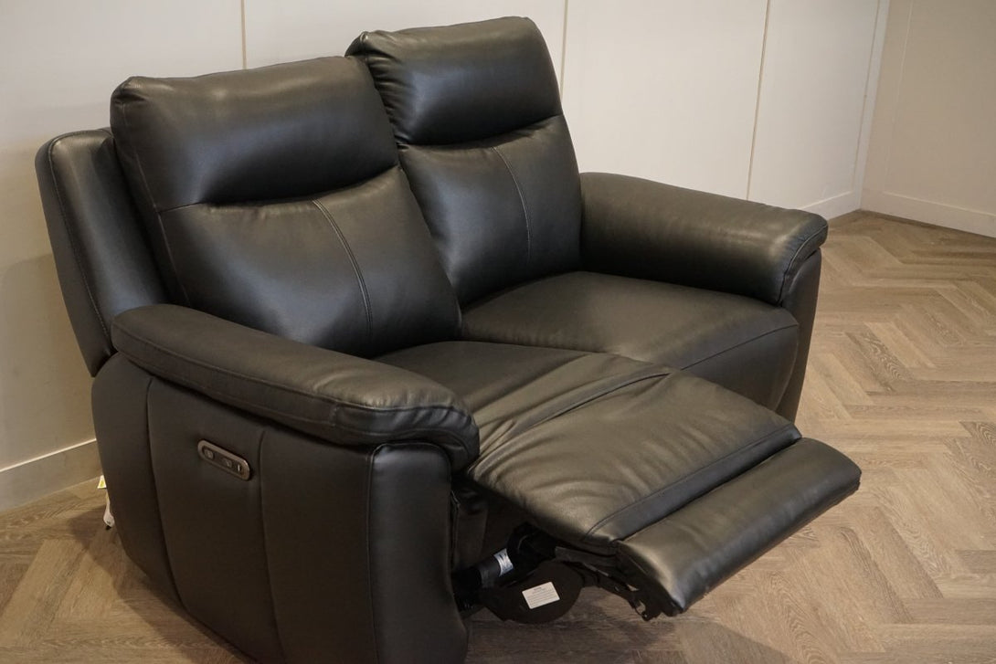 Navona 2 Seater Power Recliner Leather Sofa, Florida Black