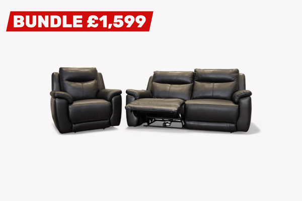 Navona 3+1 Power Recliner Leather Sofa Set, Florida Black