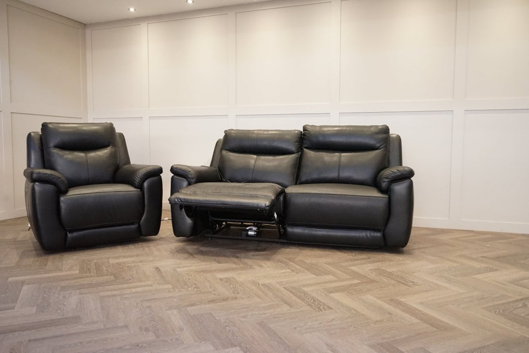 Navona 3+1 Power Recliner Leather Sofa Set, Florida Black