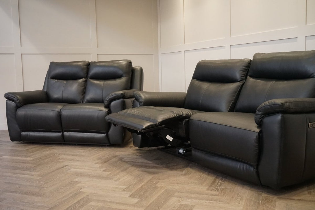 Navona 3+2 Seater Power Recliner Leather Sofa, Florida Black