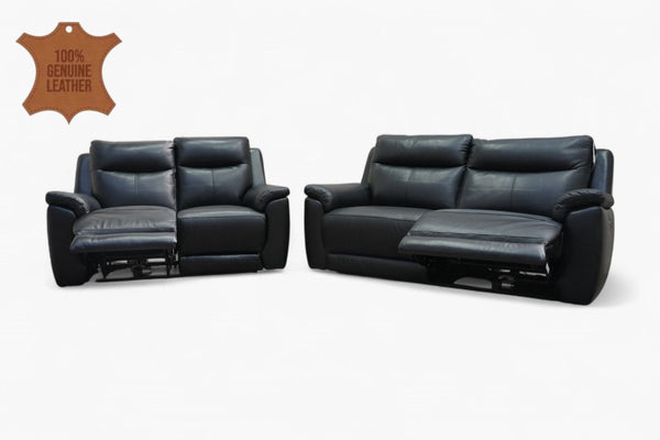 Navona 3+2 Seater Power Recliner Leather Sofa, Florida Black
