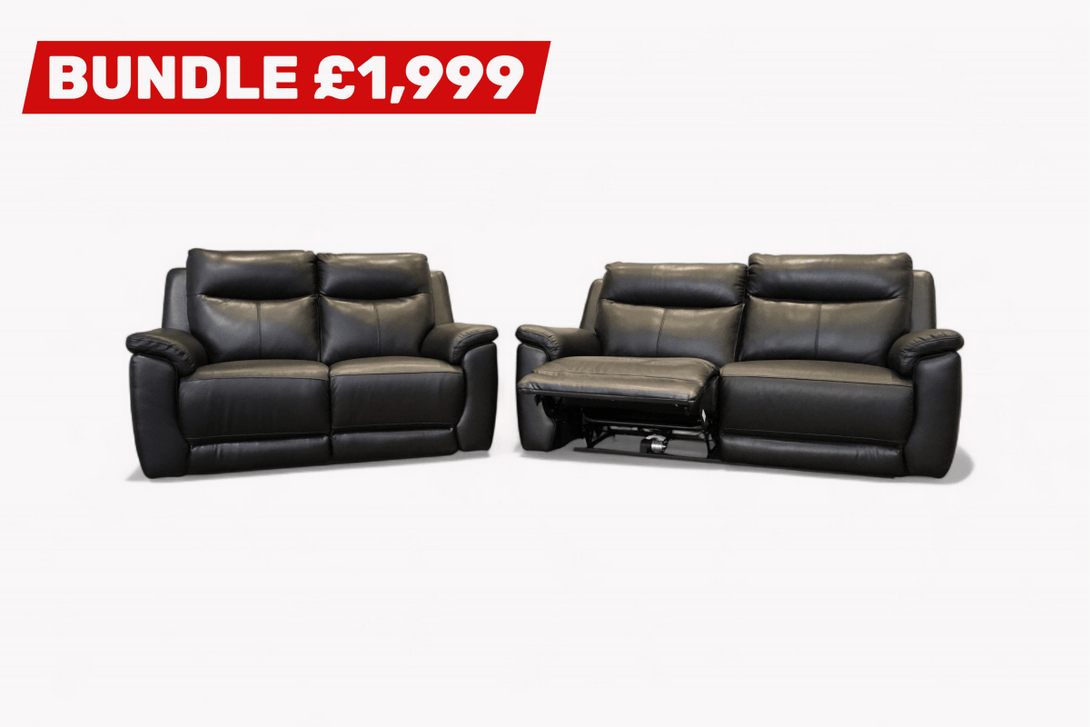 Navona 3+2 Seater Power Recliner Leather Sofa, Florida Black