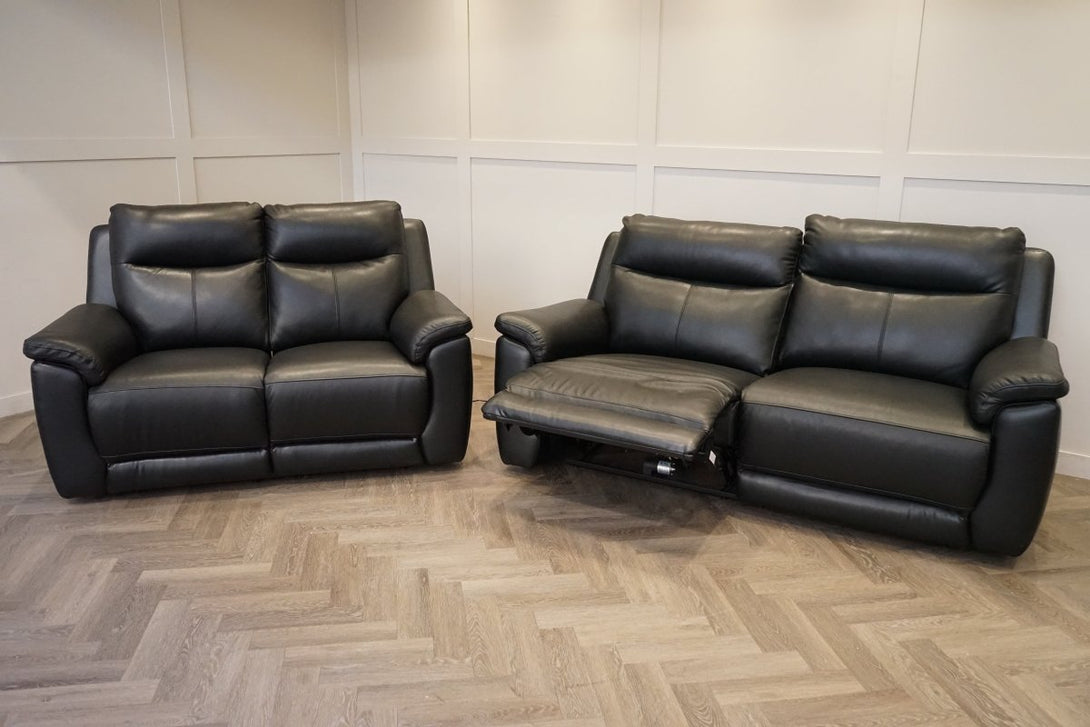 Navona 3+2 Seater Power Recliner Leather Sofa, Florida Black