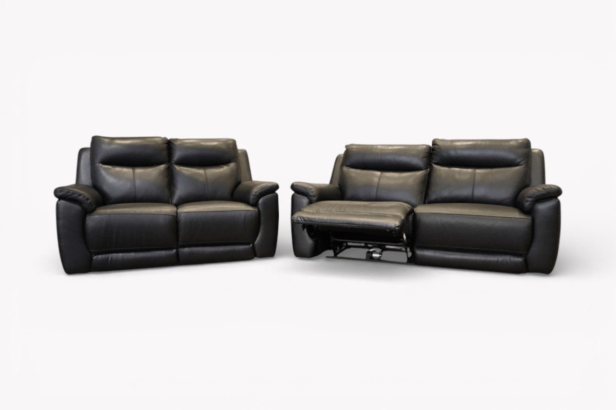 Navona 3+2 Seater Power Recliner Leather Sofa, Florida Black