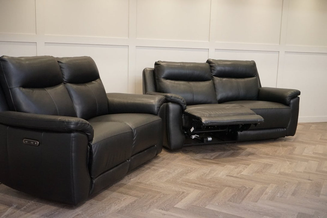 Navona 3+2 Seater Power Recliner Leather Sofa, Florida Black