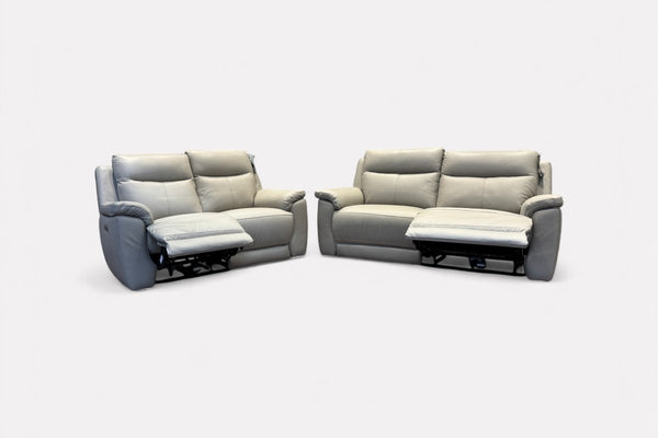 Navona 3+2 Seater Power Recliner Leather Sofas, New Club Cloudy