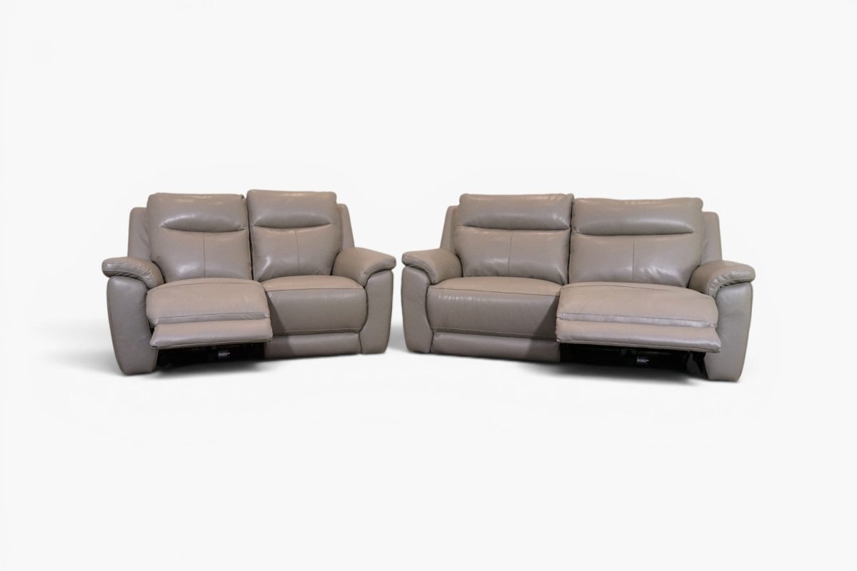 Navona Leather 3 & 2 Seater Power Recliner Sofa, Club Smoke Grey