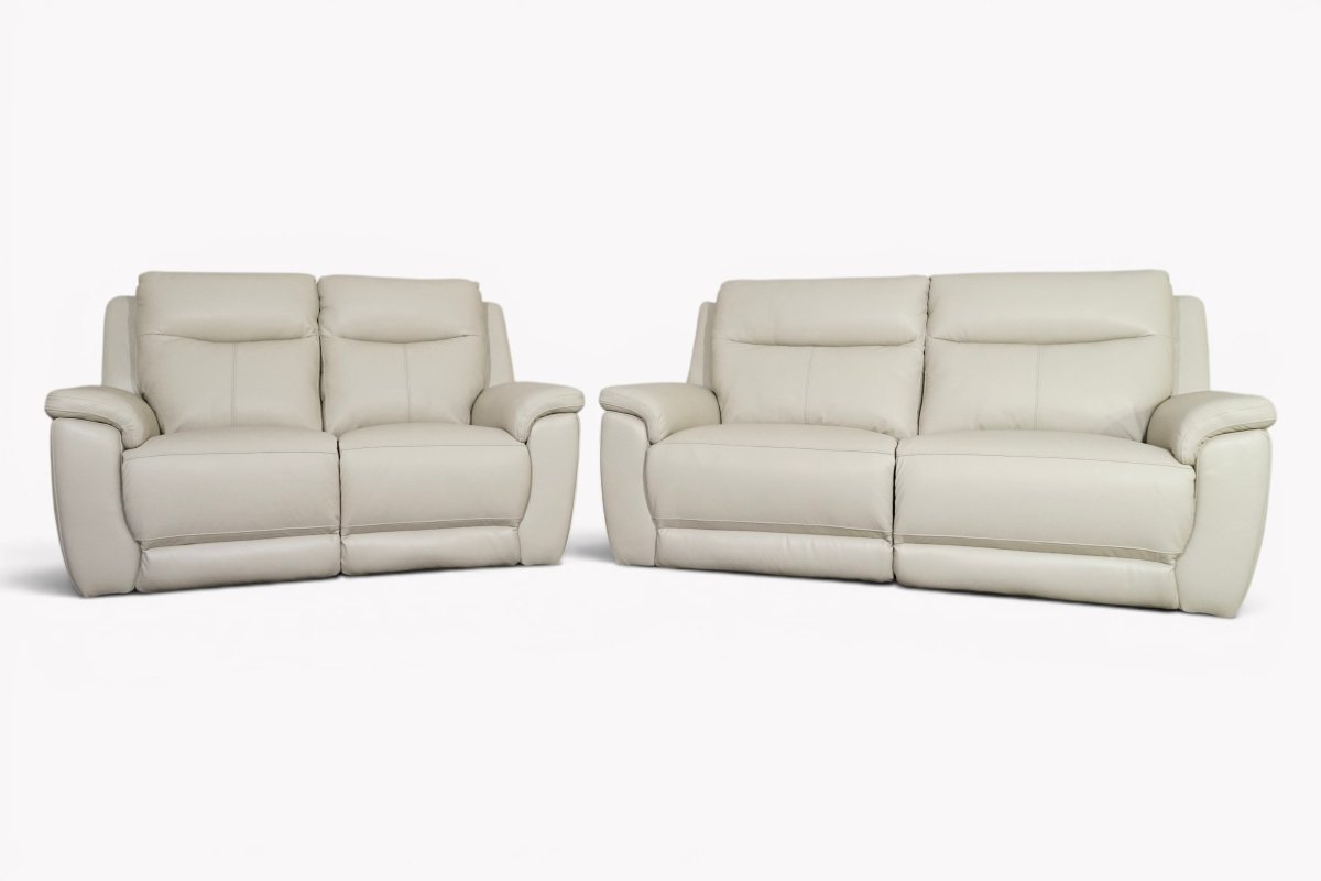 Navona Leather 3 & 2 Seater Power Recliner Sofa, Florida Putty