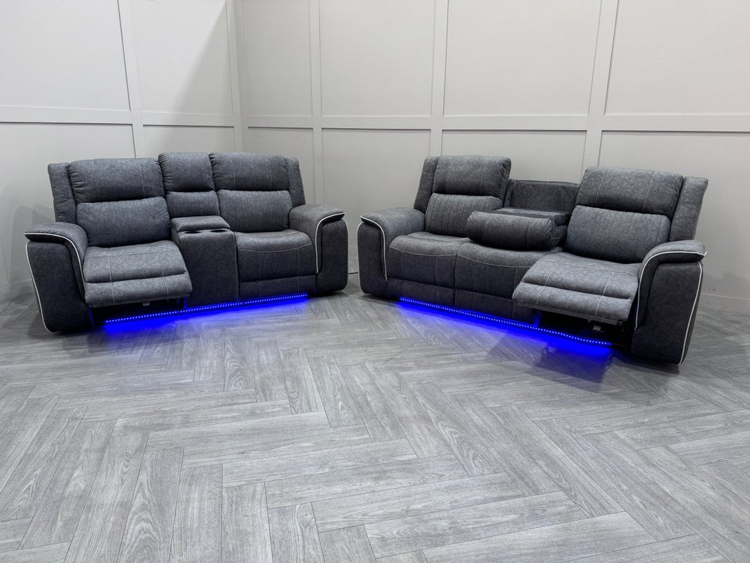 Neon Power Reclining 3 + 2 Sofas, Silver