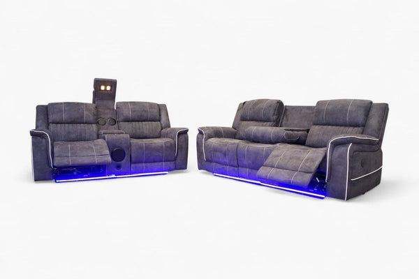 Neon Pro I - Tech Power Reclining 3 + 2 Sofas, Graphite Microfibre