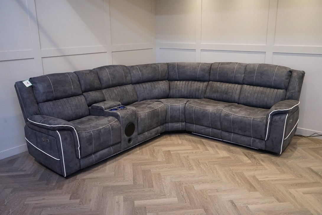 Neon Pro I - Tech Power Reclining Corner Sofa, Graphite Microfibre