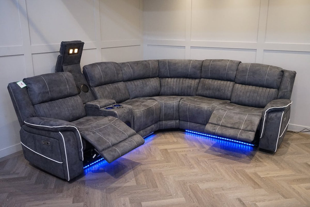 Neon Pro I - Tech Power Reclining Corner Sofa, Graphite Microfibre