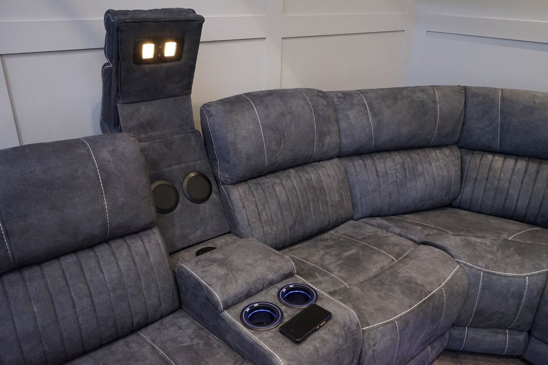 Neon Pro I - Tech Power Reclining Corner Sofa, Graphite Microfibre