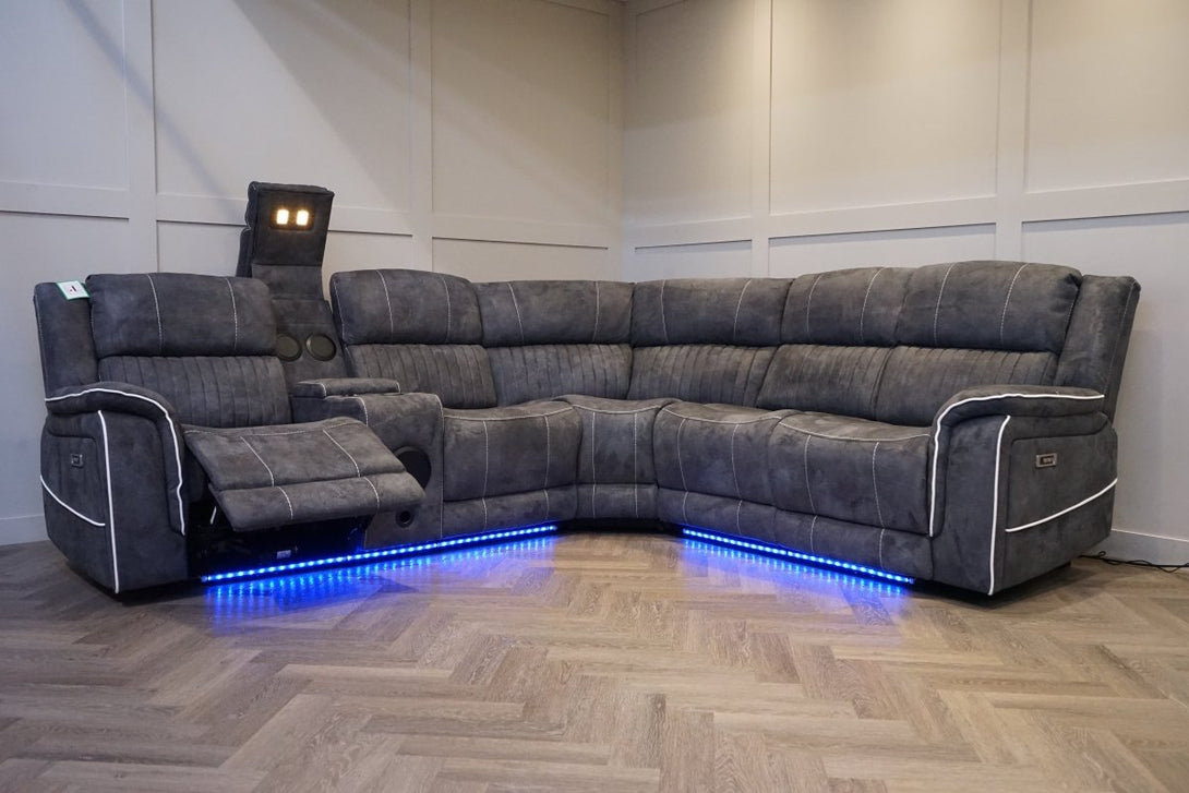 Neon Pro I - Tech Power Reclining Corner Sofa, Graphite Microfibre