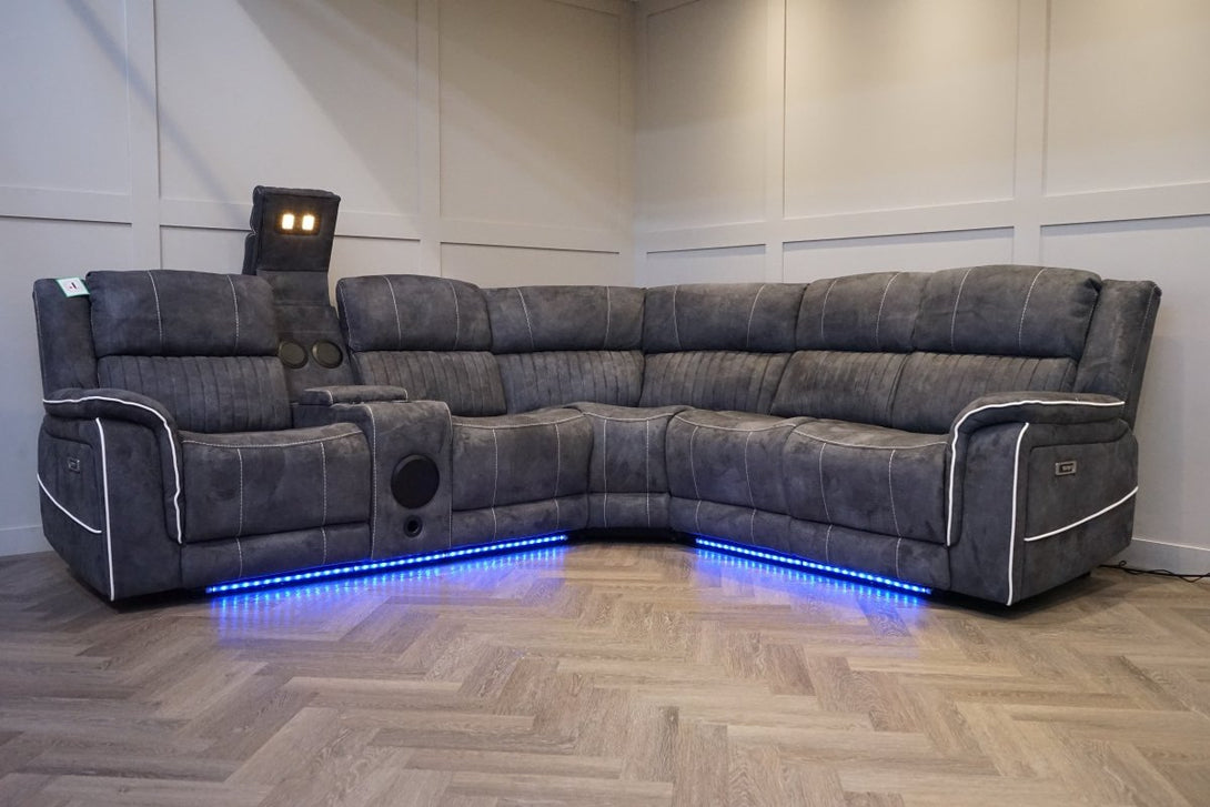 Neon Pro I - Tech Power Reclining Corner Sofa, Graphite Microfibre