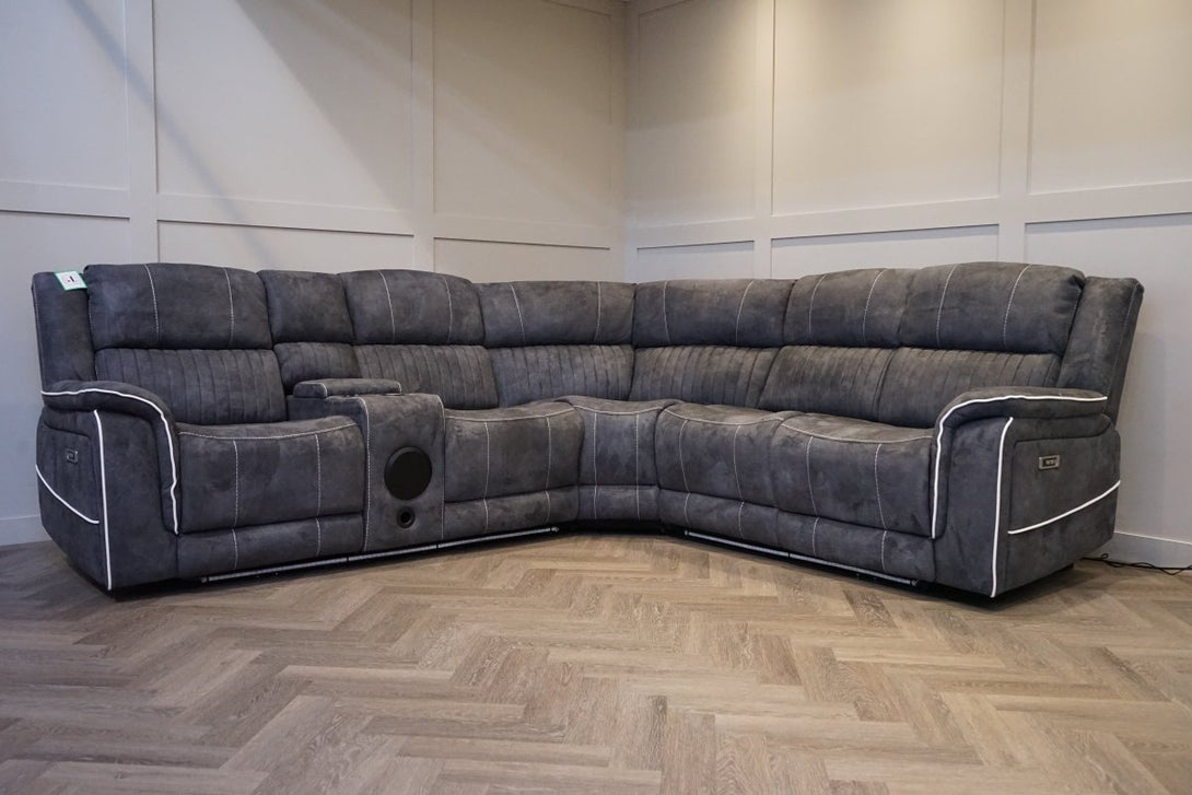 Neon Pro I - Tech Power Reclining Corner Sofa, Graphite Microfibre