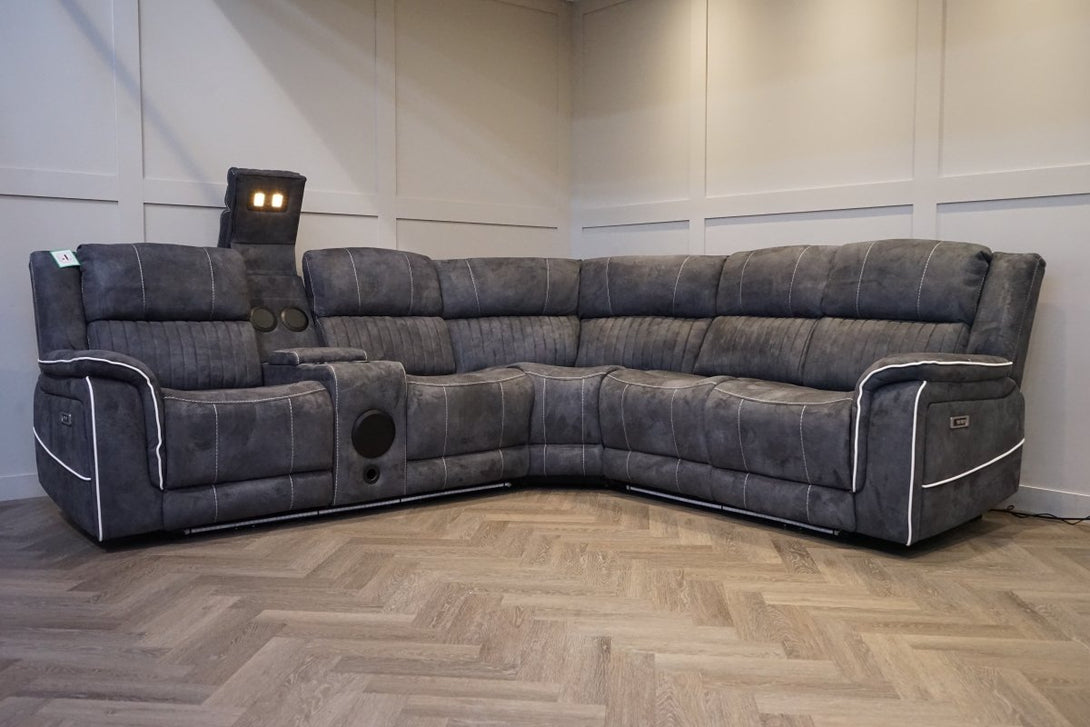 Neon Pro I - Tech Power Reclining Corner Sofa, Graphite Microfibre